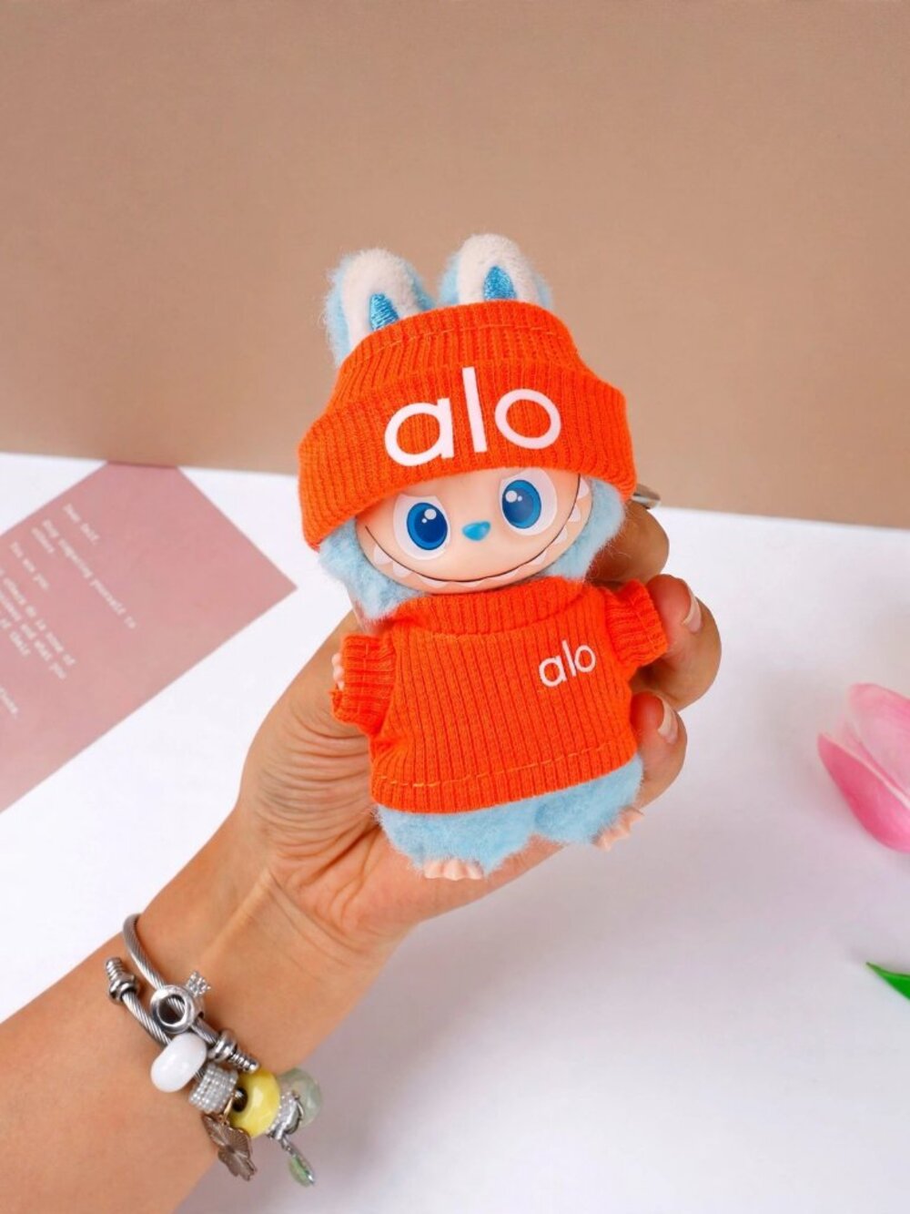 4th Gen Mini Labubu Doll Outfit – Orange Alo Knit Set | Brand New